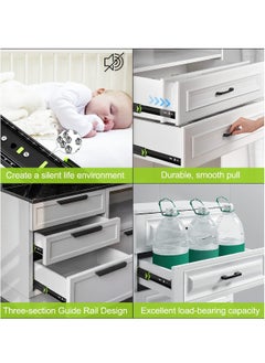 2Pcs Drawer Slides, Soft Close Full Extension Drawer Runners 3 Folds Thicker Stainless Steel Ball Bearing Slides Cabinet Rails Track (350mm)
