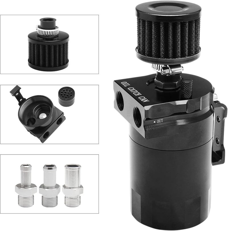 POSENG Universal Polish Baffled Reservoir Oil Catch Can Kit with Breather Filter Aluminum Black - Image 4