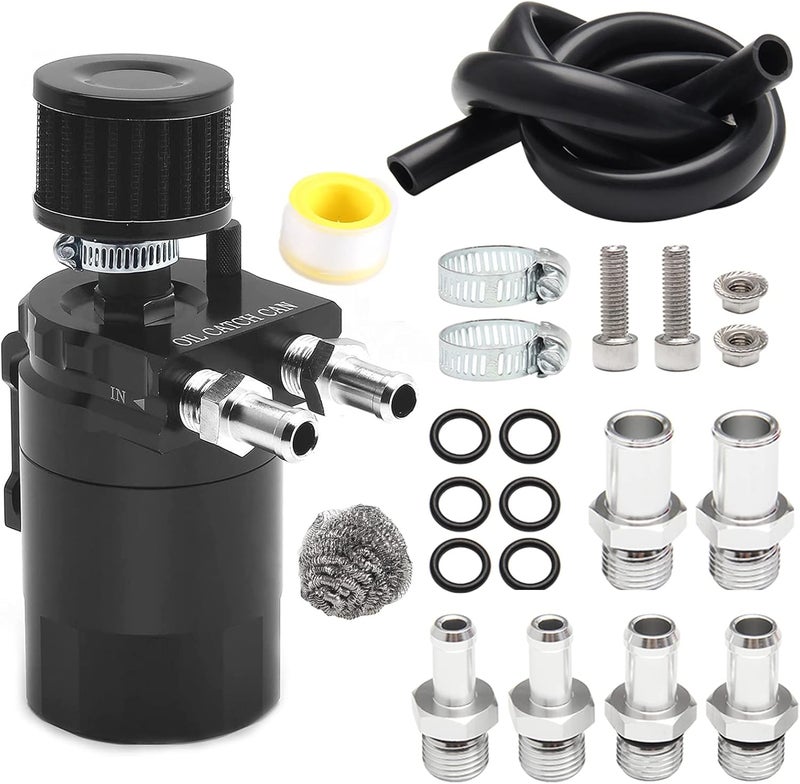 POSENG Universal Polish Baffled Reservoir Oil Catch Can Kit with Breather Filter Aluminum Black - Image 1