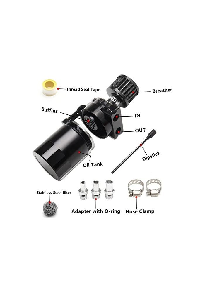 POSENG Universal Polish Baffled Reservoir Oil Catch Can Kit with Breather Filter Aluminum Black - Image 5