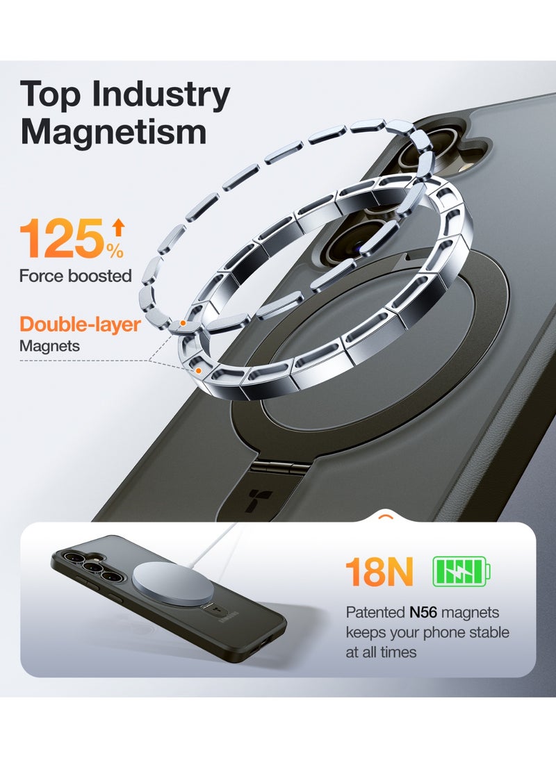 Magnetic Ostand for Samsung Galaxy S24 Plus Case 6.7", [Mil-Grade Drop Tested][Compatible with MagSafe][Build in Kickstand] Shockproof Slim Protective for S24+ Case, Translucent Black Black - Image 3