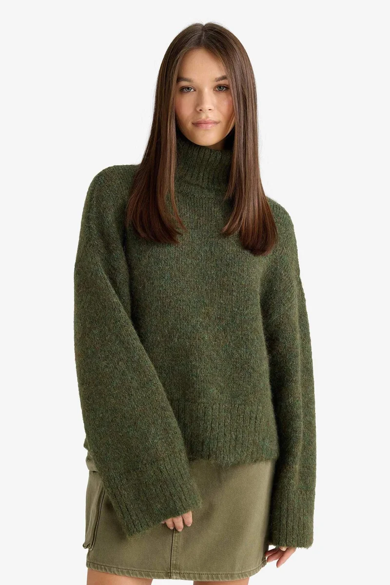ديفاكتو Wool Blend Turtleneck Oversize Fit Knit Pullover