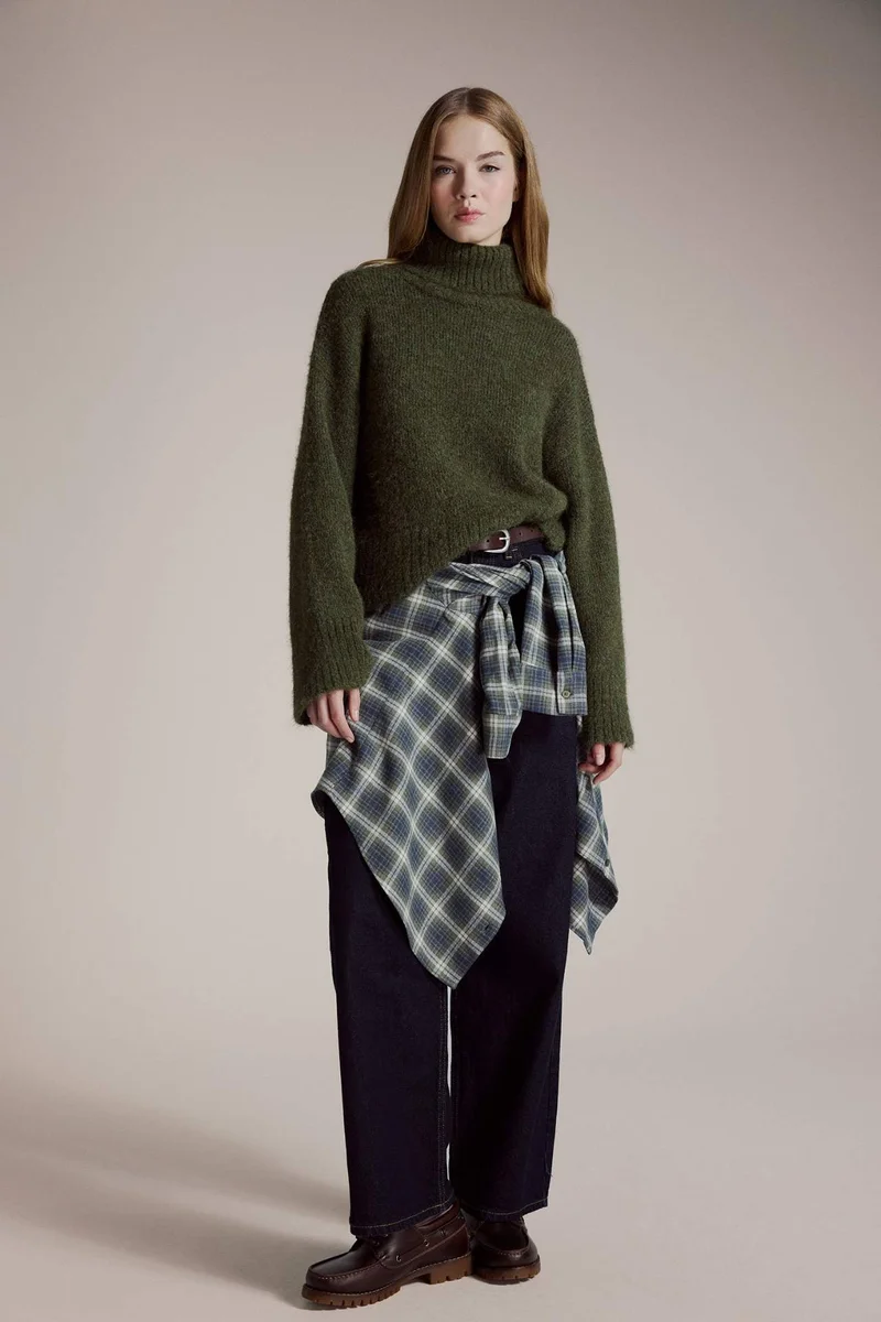 ديفاكتو Wool Blend Turtleneck Oversize Fit Knit Pullover