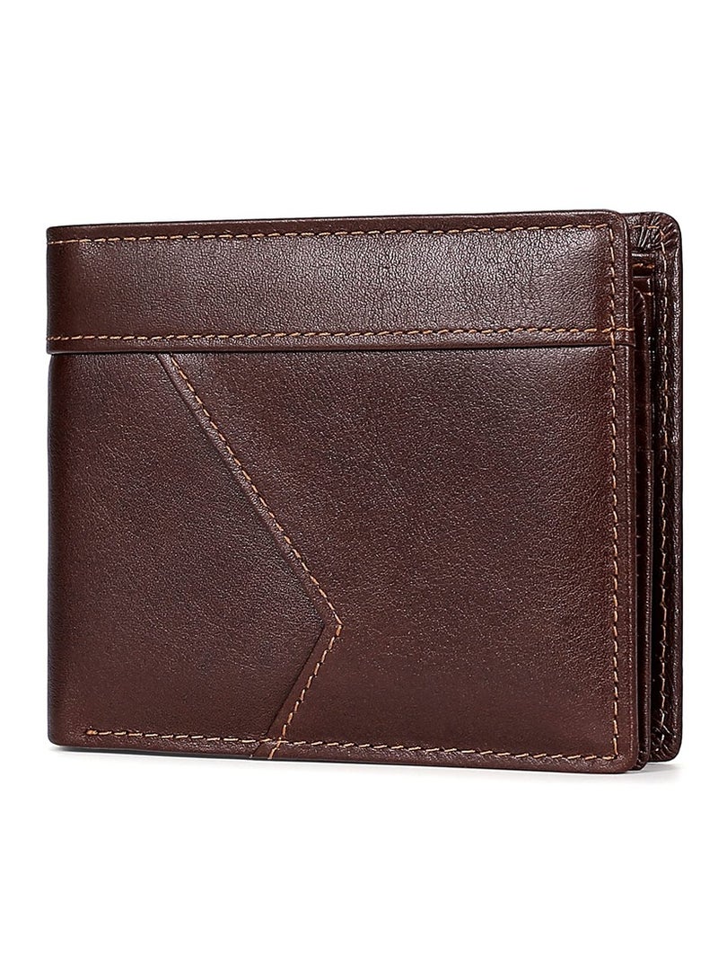 Slim Leather Wallet for Men RFID Blocking Bifold Front Pocket Design Coffee Color Gift Idea - Image 1