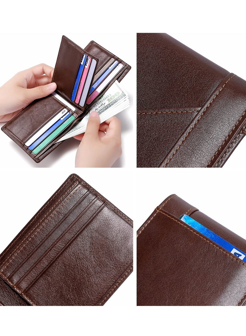 Slim Leather Wallet for Men RFID Blocking Bifold Front Pocket Design Coffee Color Gift Idea - Image 2