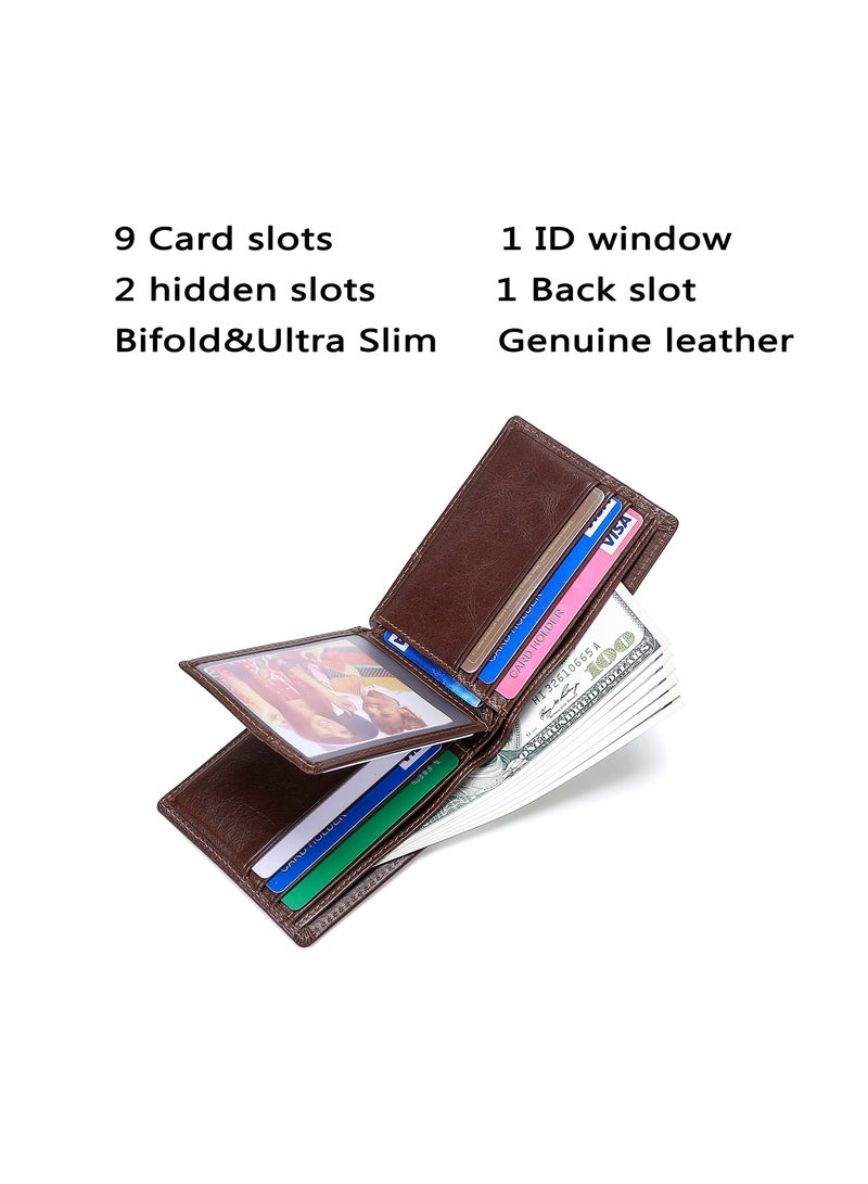 Slim Leather Wallet for Men RFID Blocking Bifold Front Pocket Design Coffee Color Gift Idea - Image 3
