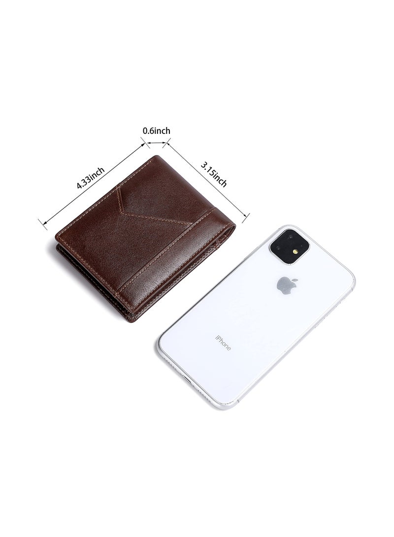Slim Leather Wallet for Men RFID Blocking Bifold Front Pocket Design Coffee Color Gift Idea - Image 4