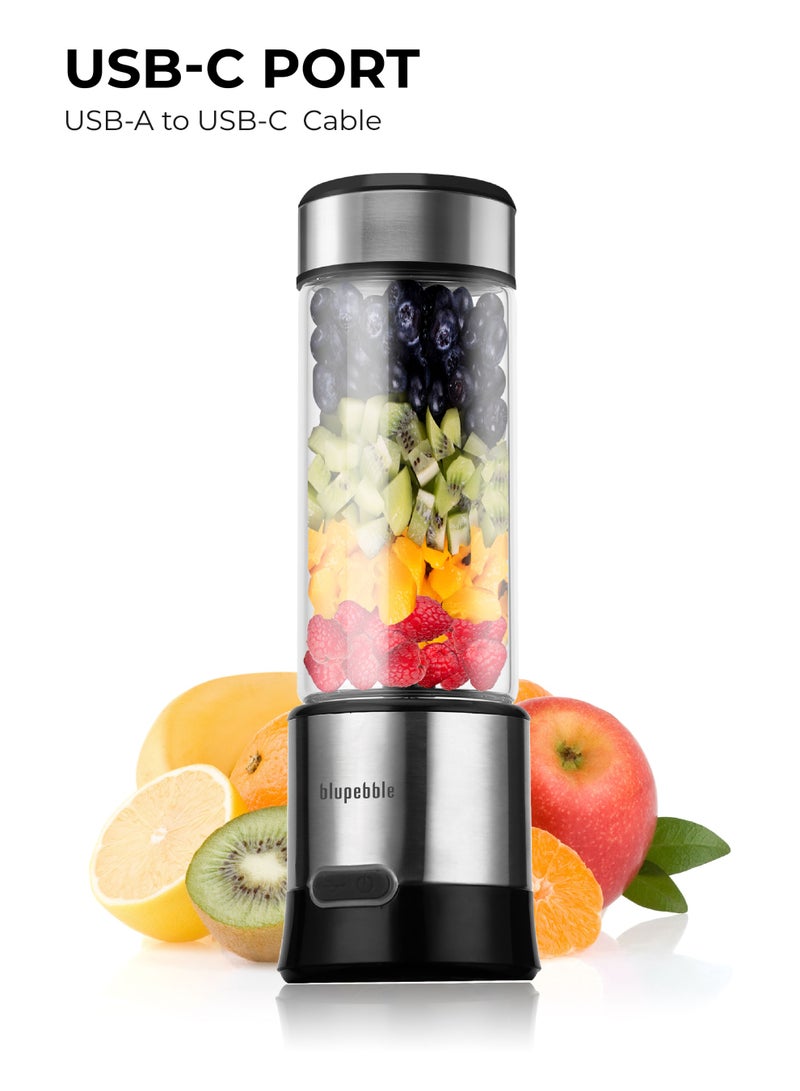 blupebble Portable Rechargeable Blender 450ML USB-C Smoothie Maker with 6 Stainless Steel Blades, 16500RPM High Speed Personal Juicer Cup, BPA-Free Mini Blender for Smoothies, Protein Shakes, Fruits, Ice Crushing & Travel Use, 2500mAh Battery Rechargeable Mixer Bottle - Image 3