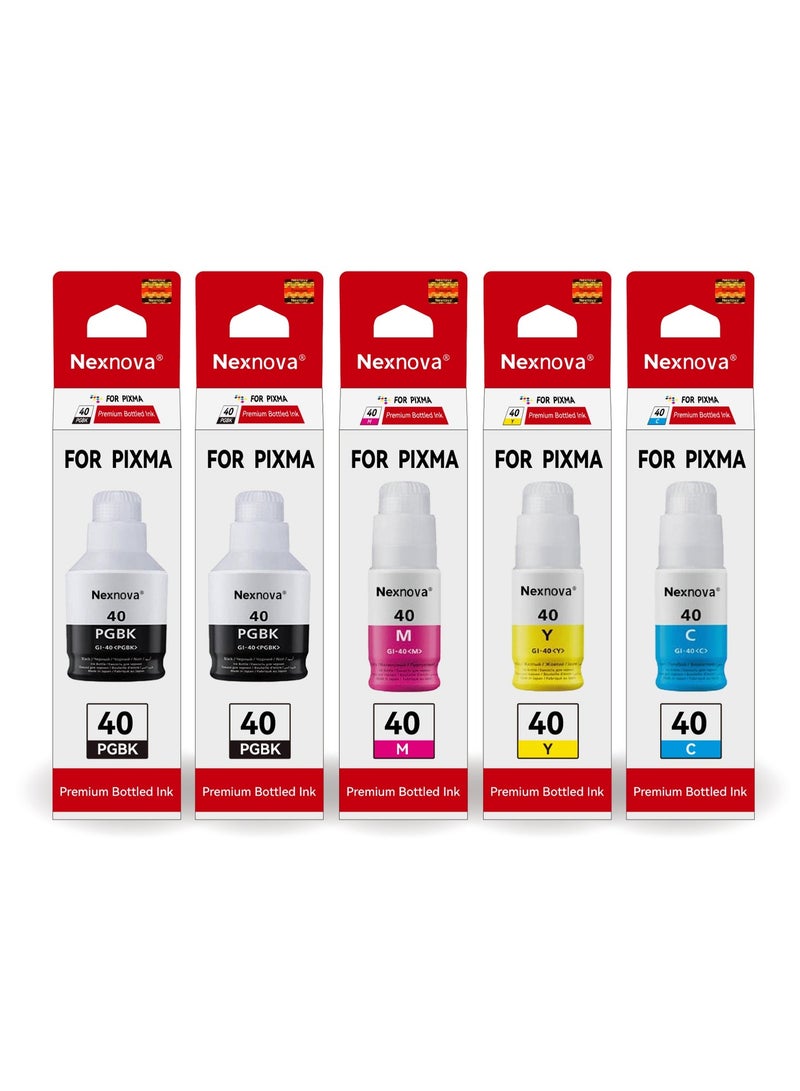NexNova® ink GI-40 for Canon 5-Pack PigmentBlack X2 Cyan Magenta Yellow GI 40 for PIXMA G6040 G5040 GM2040 G7040 GM4040 - Image 1