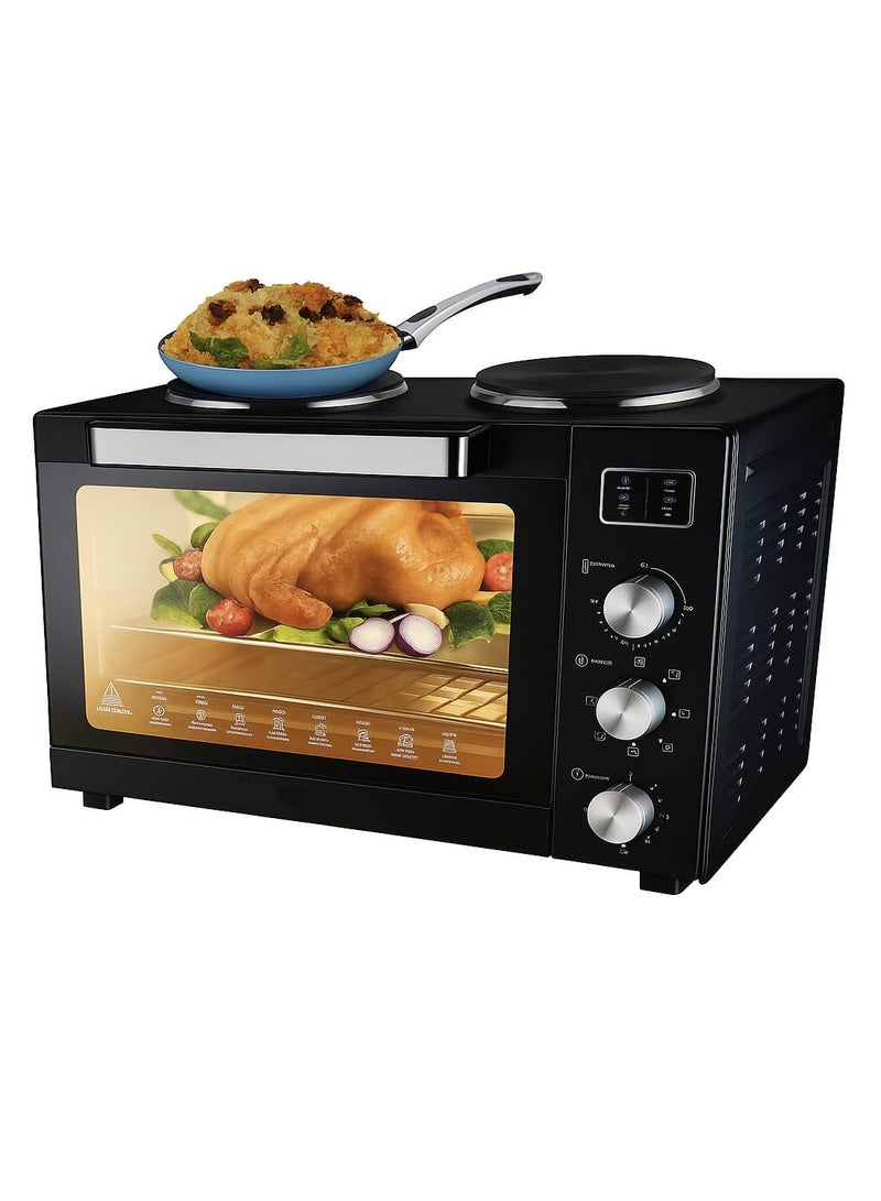 45L Electric Oven with Dual Hot Plates – 1700W Countertop Toaster Oven for Baking, Grilling, Roasting – Adjustable Thermostat, Fast Heating, Easy to Clean – Compact for Small Kitchens  - Image 1