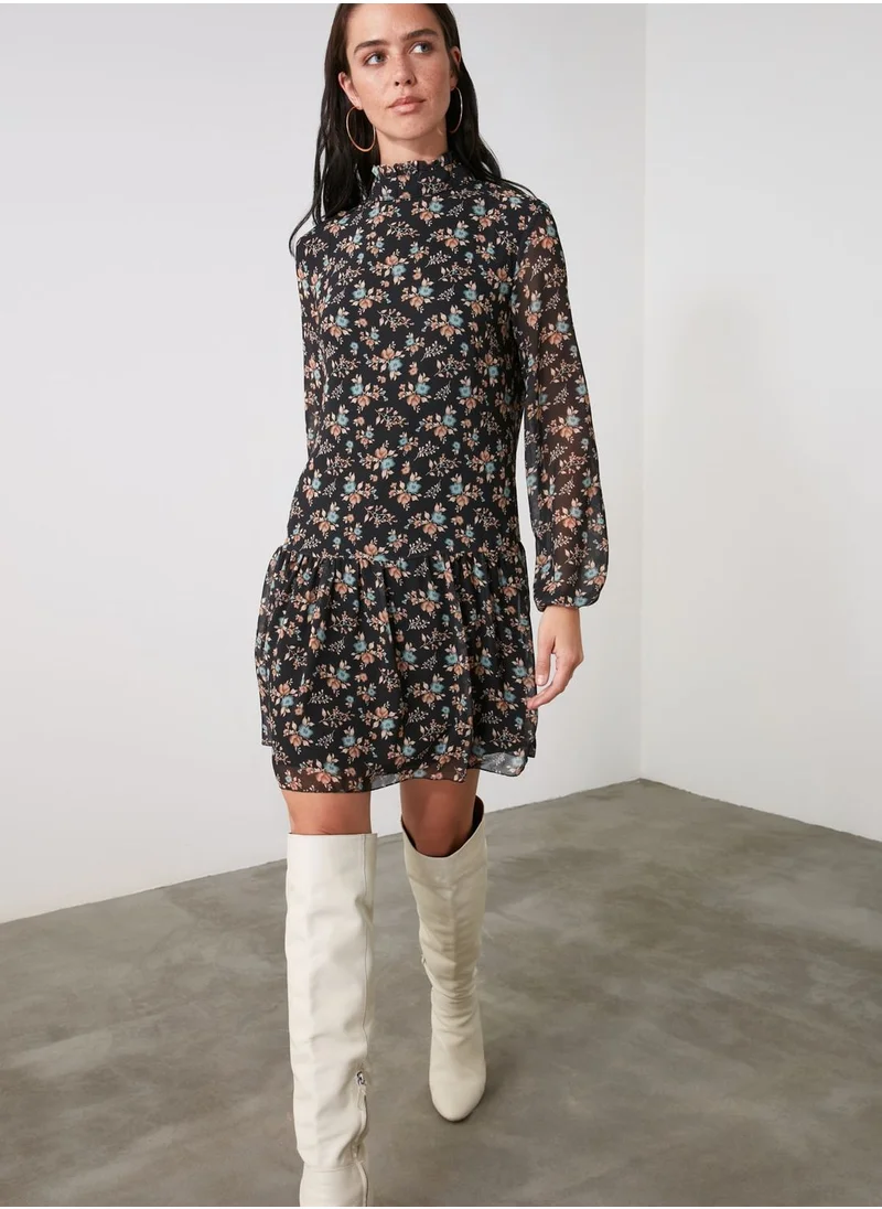 trendyol High Neck Floral Print Dress