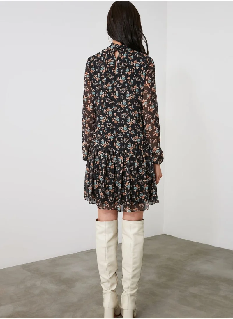 trendyol High Neck Floral Print Dress