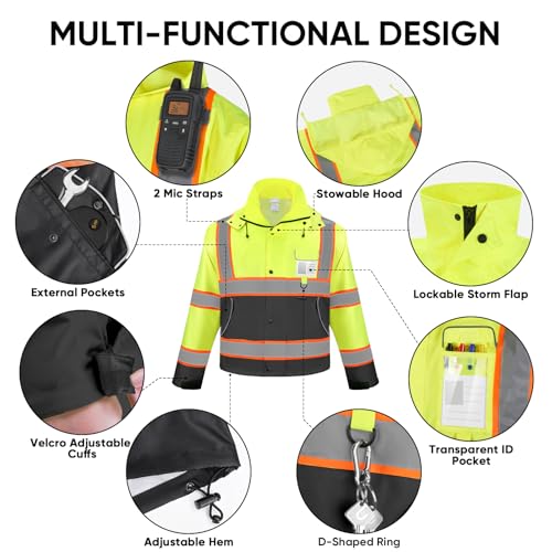 TICONN Hi Vis Rain Jacket and Pants, Waterproof High Visibility Safety Rain Suits, ANSI Class 3 Reflective Rain Gear for Men and Women (Yellow&Black, M) - Image 5