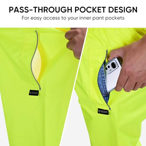 TICONN Hi Vis Rain Jacket and Pants, Waterproof High Visibility Safety Rain Suits, ANSI Class 3 Reflective Rain Gear for Men and Women (Yellow&Black, M) - Image 3