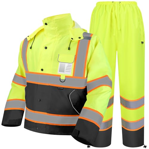 TICONN Hi Vis Rain Jacket and Pants, Waterproof High Visibility Safety Rain Suits, ANSI Class 3 Reflective Rain Gear for Men and Women (Yellow&Black, M) - Image 1