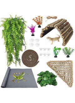 Kathson kathson Bearded Dragon Tank Accessories Kit, Reptile Hide Wooden Bridge Terrarium Liner Triangle Hammock Jungle Climber Vines Leaves and Plant Reptile Habitat Decor for Chameleon Lizards Gecko Snakes  - Image 1