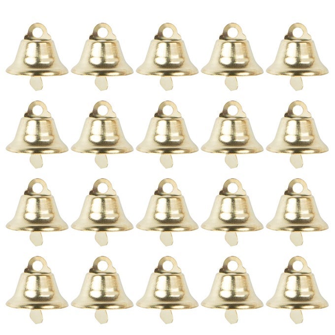 20 PACK JINGLE BELLS MINI SMALL CRAFT WITH HOOKS FOR CHRISTMAS WEDDING DIY WIND CHIMES MAKING GOLD