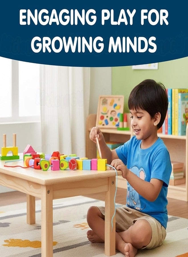 JITAHARAY Montessori 2 in 1 Wooden Beads Sequencing Toy Set, Stacking Blocks, Lacing Beads, & Shape Matching Stacker, Educational & Learning Toy for Toddlers Aged 2+ Year, for Boys & Girls - Image 2