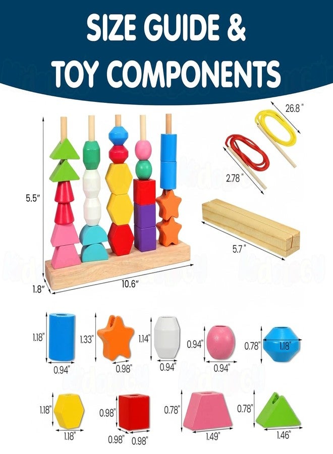 JITAHARAY Montessori 2 in 1 Wooden Beads Sequencing Toy Set, Stacking Blocks, Lacing Beads, & Shape Matching Stacker, Educational & Learning Toy for Toddlers Aged 2+ Year, for Boys & Girls - Image 3