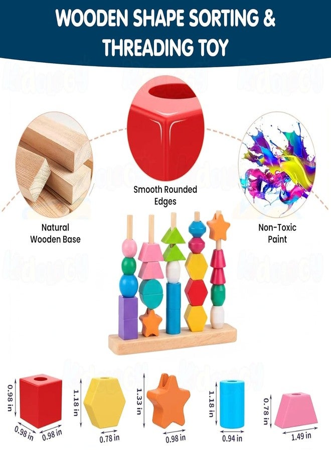 JITAHARAY Montessori 2 in 1 Wooden Beads Sequencing Toy Set, Stacking Blocks, Lacing Beads, & Shape Matching Stacker, Educational & Learning Toy for Toddlers Aged 2+ Year, for Boys & Girls - Image 4