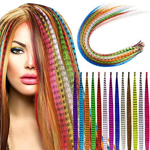 78 Pieces Synthetic Feather Hair Mixed Color Feather Extensions Not Real Hair Extensions Colorful Long Straight for Party Teen Girl 13 Colors