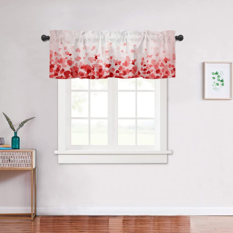SHAPTOY Valentines Curtains Kitchen Window Valance Pink Love Heart Valentine's Rod Pocket Valances Windows Treatments 1 Panel Short Curtain 54x18 Inch for Bathroom Living Room Decor - Image 3
