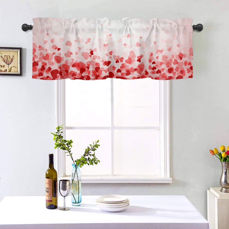 SHAPTOY Valentines Curtains Kitchen Window Valance Pink Love Heart Valentine's Rod Pocket Valances Windows Treatments 1 Panel Short Curtain 54x18 Inch for Bathroom Living Room Decor - Image 2
