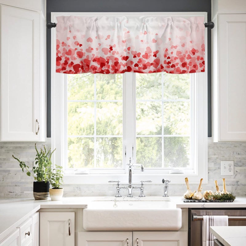SHAPTOY Valentines Curtains Kitchen Window Valance Pink Love Heart Valentine's Rod Pocket Valances Windows Treatments 1 Panel Short Curtain 54x18 Inch for Bathroom Living Room Decor - Image 4