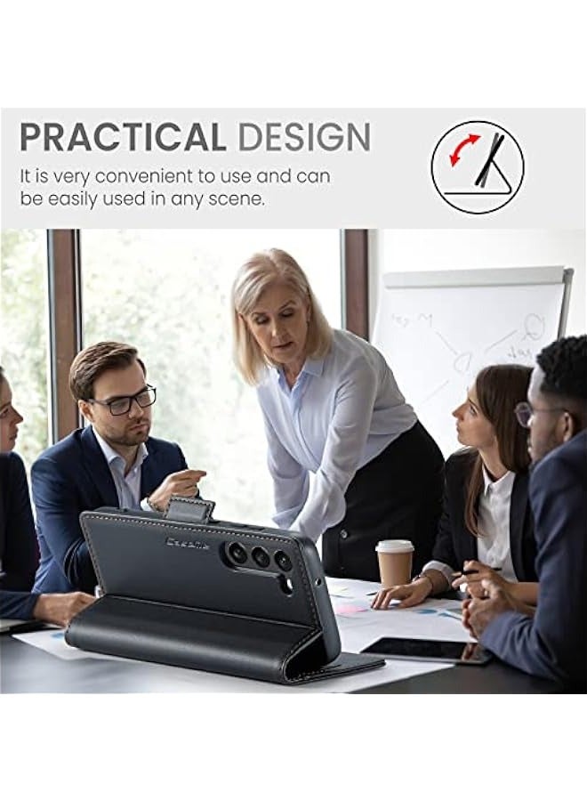 CaseMe Premium PU Leather Wallet Case for Samsung Galaxy S24 Plus - Black - Image 4