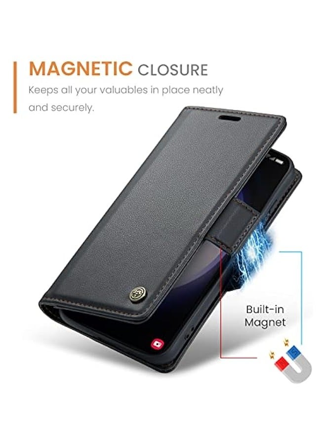 CaseMe Premium PU Leather Wallet Case for Samsung Galaxy S24 Plus - Black - Image 5
