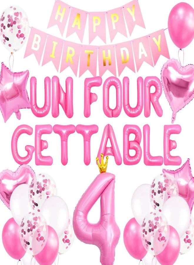 Roaring Good Time 41 PCS Un Four Gettable Birthday Decoration Girls Un Four Gettable Party Balloons Four Years Old Birthday Decoration Girls 4th Party Supplies - Image 1