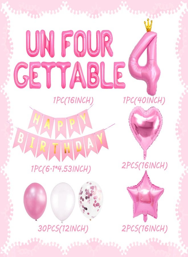 Roaring Good Time 41 PCS Un Four Gettable Birthday Decoration Girls Un Four Gettable Party Balloons Four Years Old Birthday Decoration Girls 4th Party Supplies - Image 2