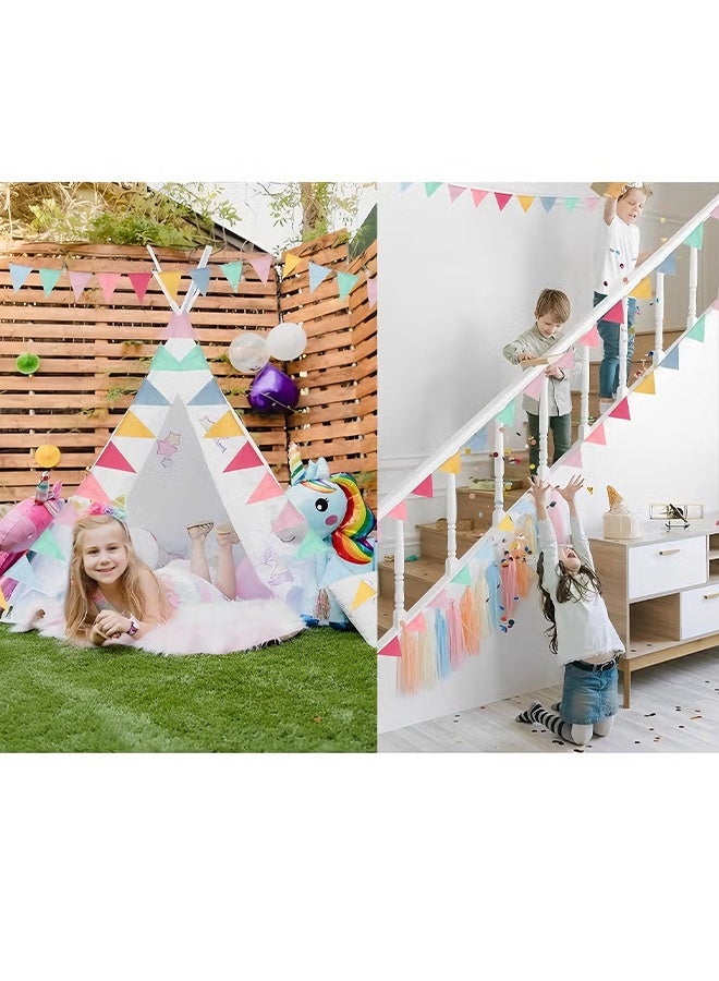 Happy D Pennant Banner Flags Pastel 4 strings 48pcs Colorful Triangle Banners for Birthdays Easter Classroom School Carnival Garland Outdoor Burlap Bunting Party Decorations - Image 5