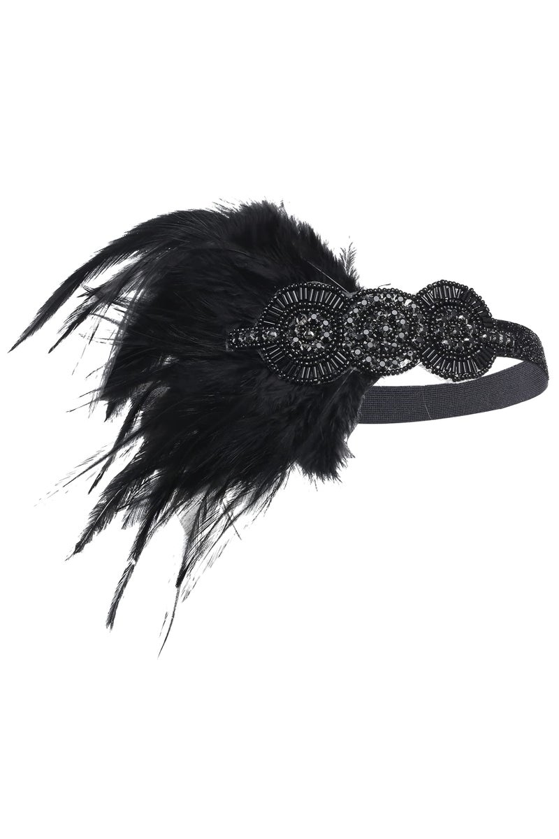 BABEYOND 1920s Flapper Headpiece Roaring 20s Great Gatsby Headband Vintage Feather Headband 1920s Flapper Gatsby Hair Accessories for Party Black