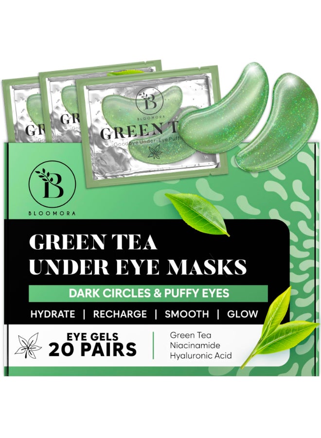 BLOOMORA Green Tea Under Eye Patches 20 Pairs Dark Circles Puffiness Care Hydrating Green Tea Eye Mask - Image 2