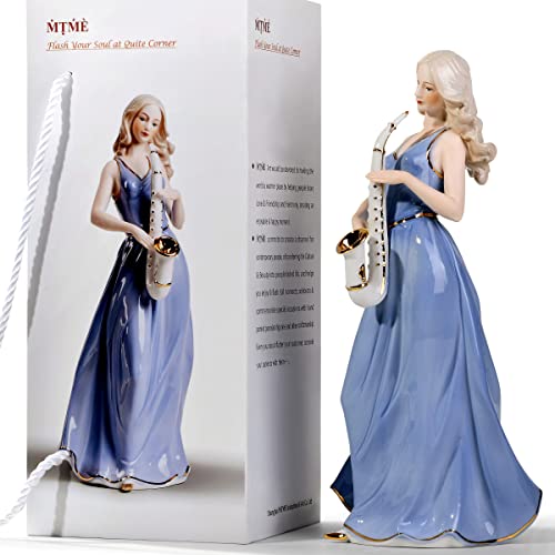 MTME Porcelain Figurine, Lady with Flowers, Memorabilia, Wedding Gifts, Statue Home Decor (Playing Saxophone) - Image 1