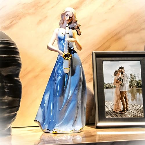 MTME Porcelain Figurine, Lady with Flowers, Memorabilia, Wedding Gifts, Statue Home Decor (Playing Saxophone) - Image 2