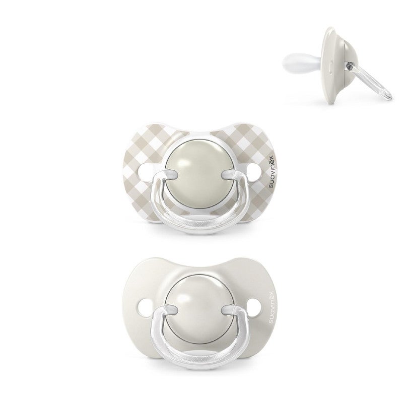 Suavinex, Pack of 2 Pacifiers for Babies 0/6 Months and Newborns, with Silicone Physiological Teat SX Pro Symmetrical, Flat and Flexible, Respects Oral Development, Wild&Free Beige - Image 1
