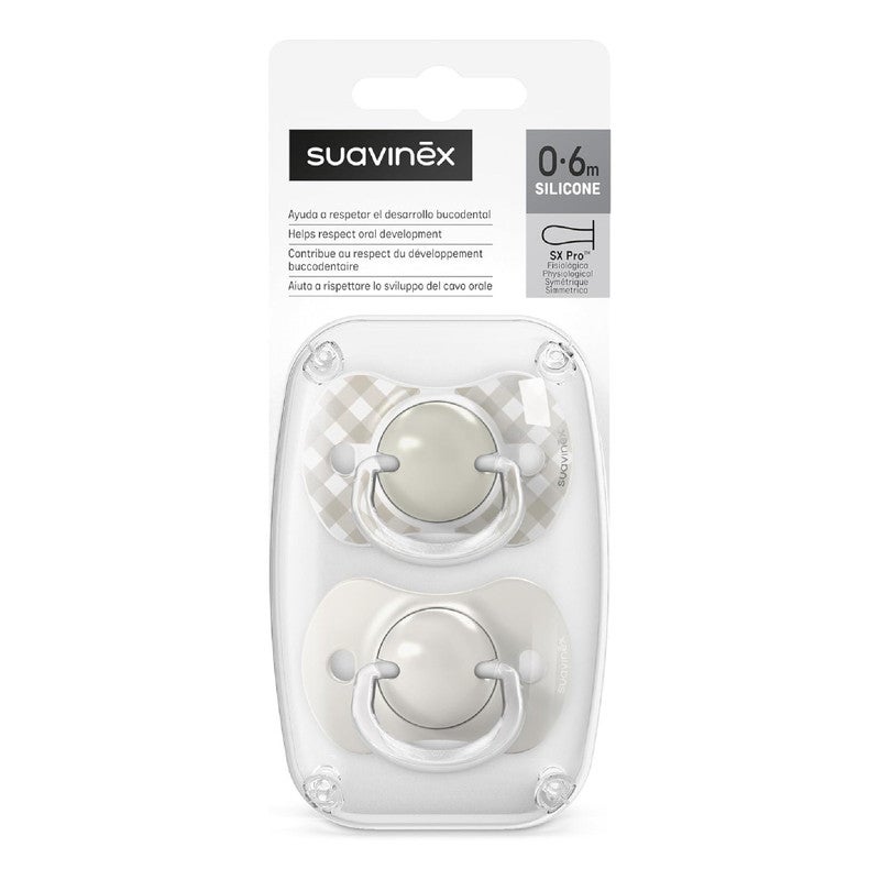 Suavinex, Pack of 2 Pacifiers for Babies 0/6 Months and Newborns, with Silicone Physiological Teat SX Pro Symmetrical, Flat and Flexible, Respects Oral Development, Wild&Free Beige - Image 5