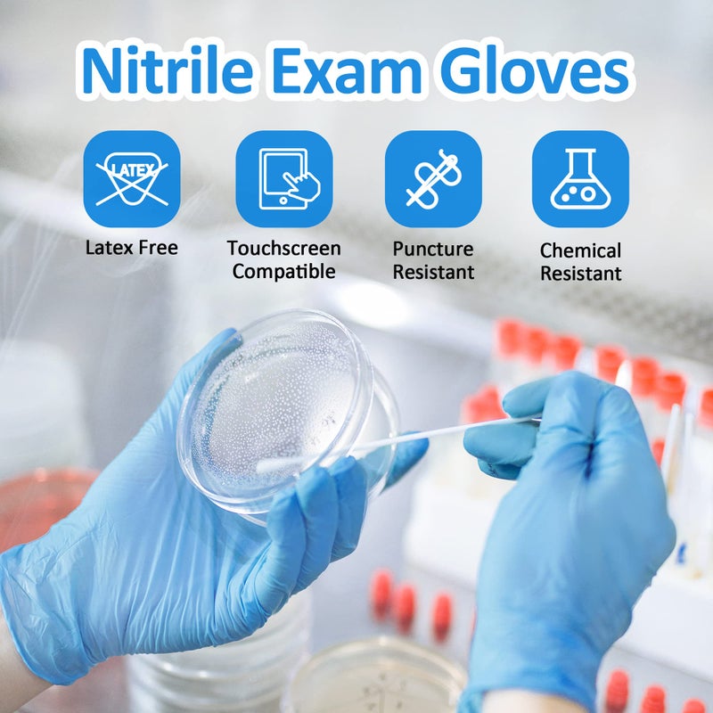 SwiftGrip Disposable Nitrile Exam Gloves, Blue, Nitrile Gloves Disposable Latex Free, Medical Gloves, Cleaning Gloves, Food-Safe Rubber Gloves, Powder Free, Non-Sterile, 100-ct Box (Large) - Image 2