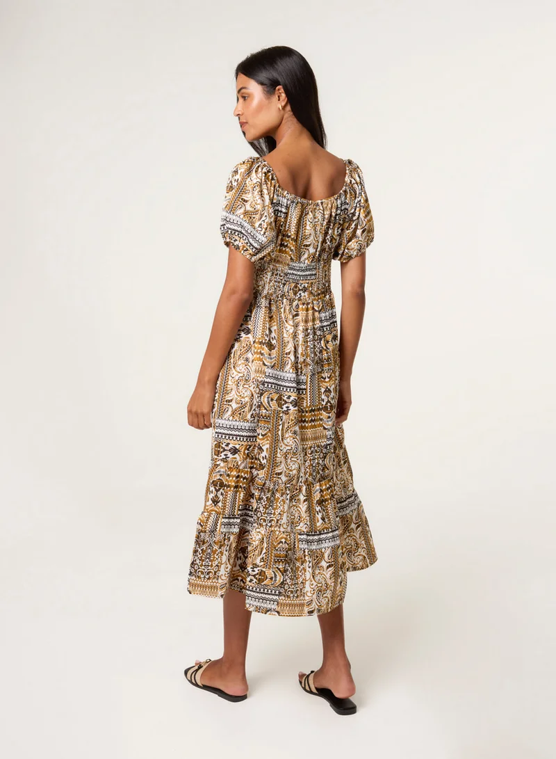 بلو فانيلا فستان بياقة قارب بنقشة بيزلي