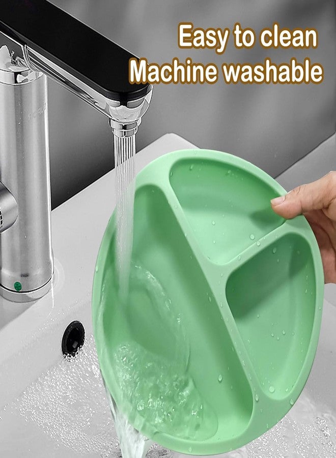 BeFunky Baby Suction Plates Divided Unbreakable Silicone Baby Weaning Plates for Toddler Kids Children - Non-Slip - Dishwasher and Microwave Safe (Green) - Image 3