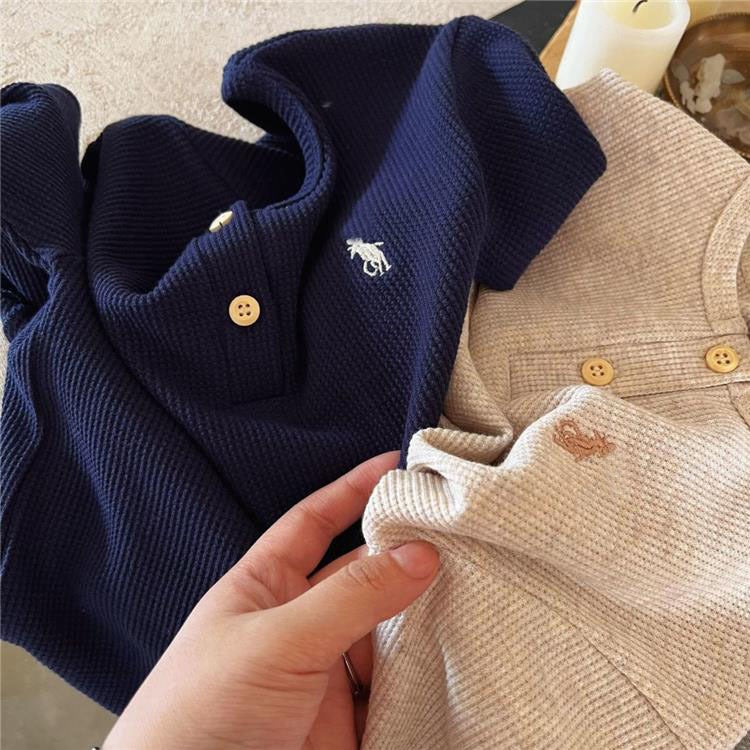 New Casual Kidsren'S T-Shirt Autumn Boys And Girls Embroidered Waffle Long-Sleeved Baby Korean Style Round Neck Trbottomy Brand Bottoming Shirt T - Image 3