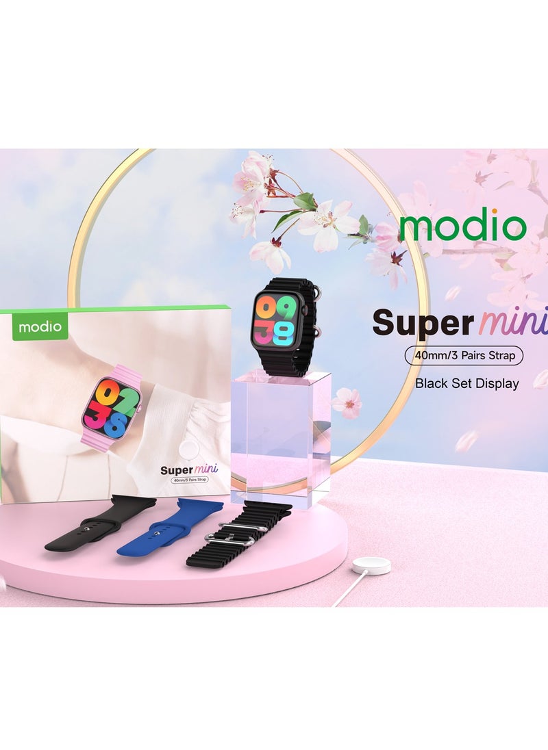modio Modio Super Mini Ladies Special Smart Watch with Three Set Strap and Wireless Charger Black  - Image 1