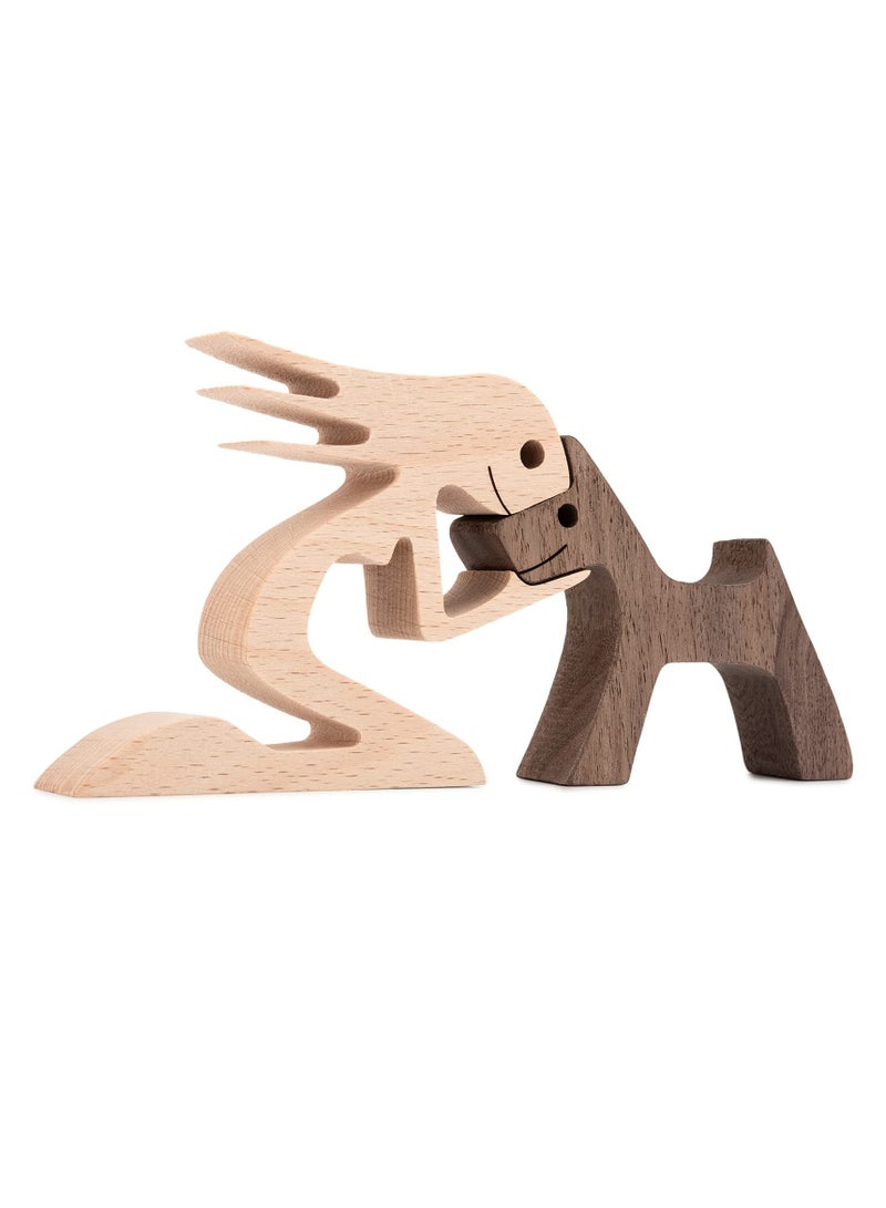 Excefore Small Living Room Decor Women and Dog Statue Wood Decorations for Home - Image 1