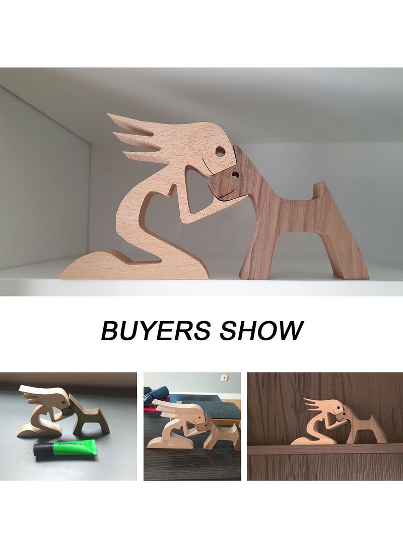 Excefore Small Living Room Decor Women and Dog Statue Wood Decorations for Home - Image 4