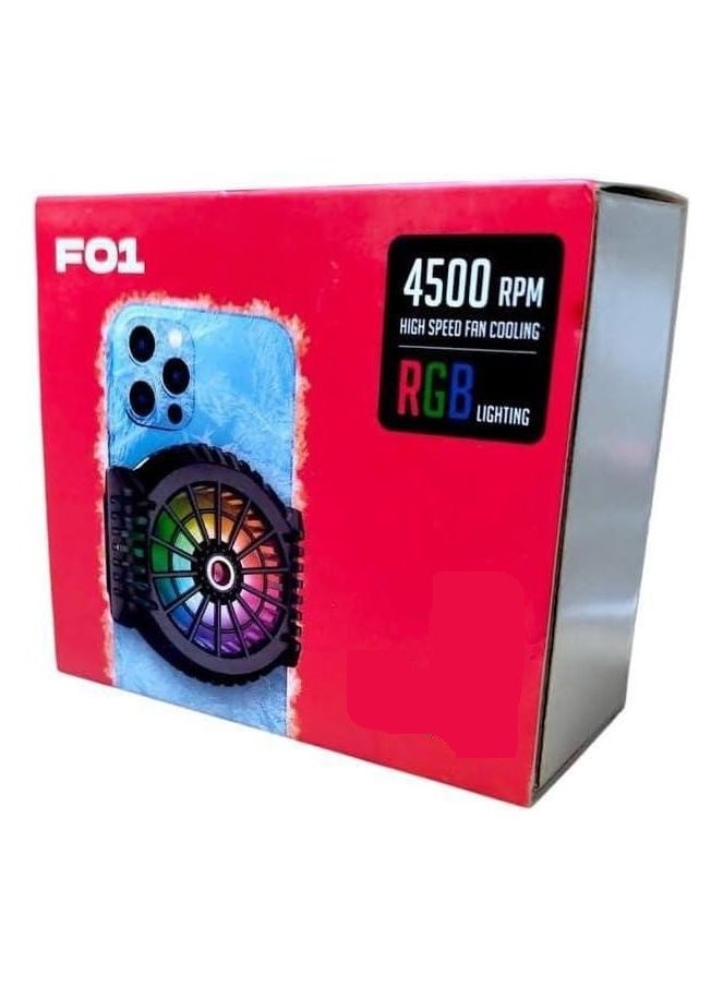 F01 Mobile Phone Cooler, 4500 RPM Semiconductor Cooling Fan, Built-in Clip - Dual Cooling - 2 Charging Ports - For Live Streaming and Gaming. RGB Lighting. Direct Cable - Image 1