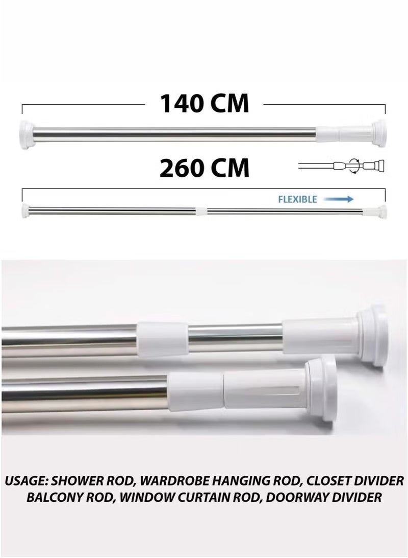 Extendable Tension Curtain Rod – Rust-Resistant & No Drilling (140–260 cm)  - Image 2