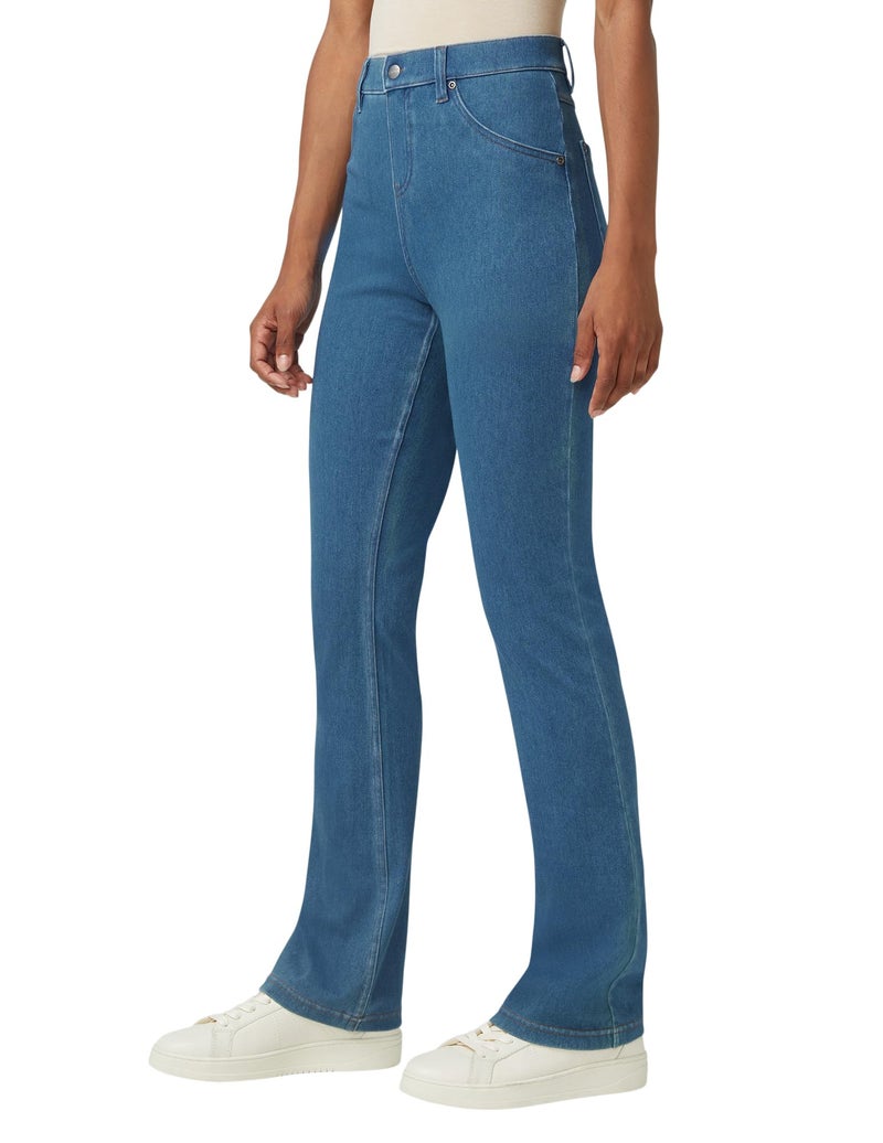 HUE Women's Ultra Soft High Waist Denim Baby Bootcut Leggings, Medium Wash, X-Large - Image 3