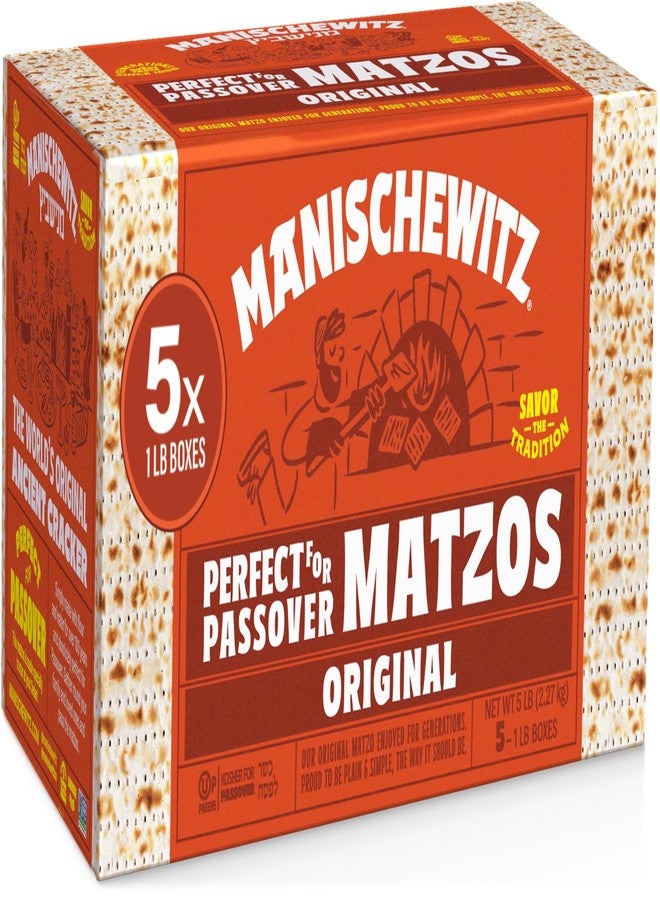 Manischewitz Passover Matzo, 5x1lbs Boxes (Total 5 Boxes) Freshly Baked for Passover 2025 | Just 2 Ingredients | Airy, Thin, Crisp & Delicious! - Image 1